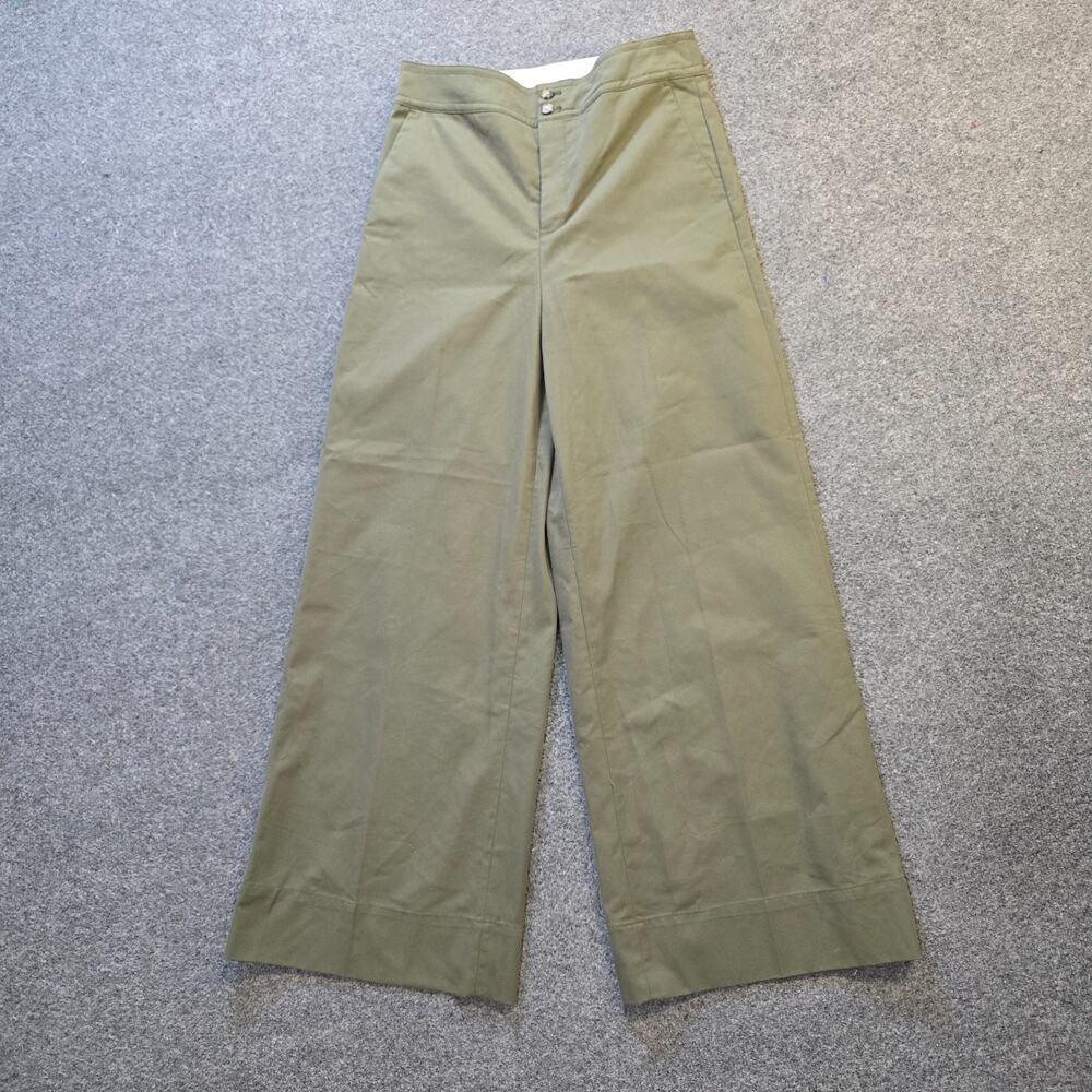 J Crew Pants Women Size 10 Green Chino Wide Leg High Rise Pockets Capsule Casual